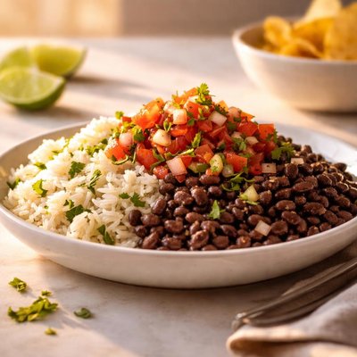 Rice with beans and pico de gallo