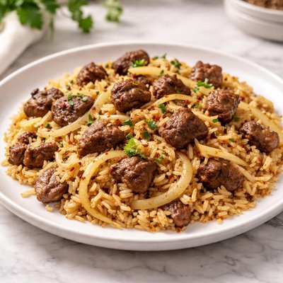 Rice with beef and onions
