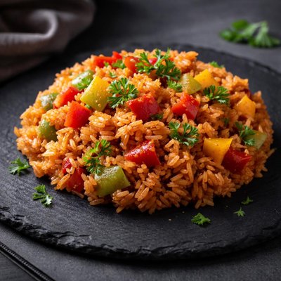 Rice with bell peppers and tomato paste