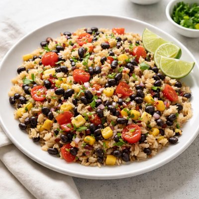 Rice with black beans and vegetables