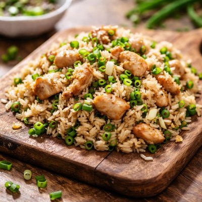 Rice with chicken and green onions