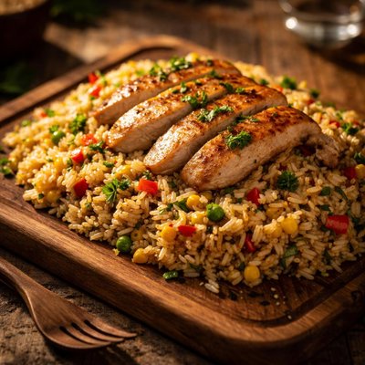 Rice with chicken fillet