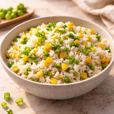 Rice with corn and green onions