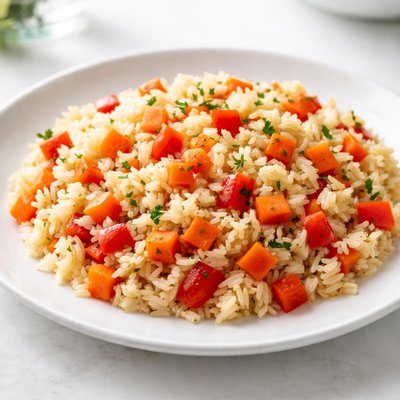 Rice with diced carrot and red pepper