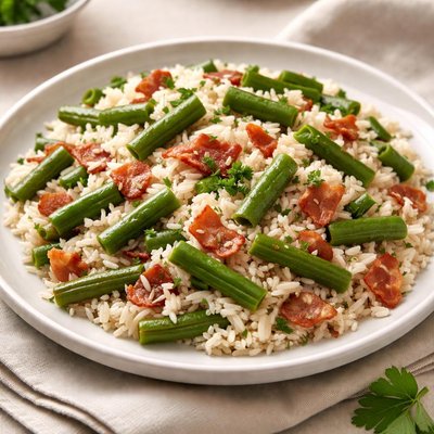 Rice with green beans and bacon