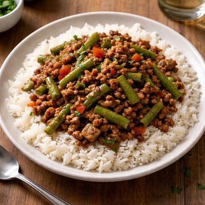 Rice with ground beef and green beans