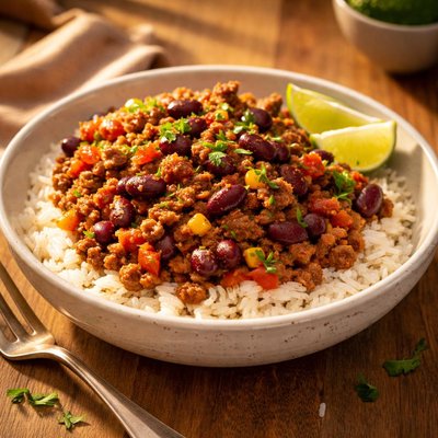 Rice with ground meat and beans