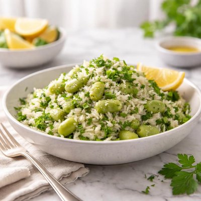 Rice with herbs and lima beans