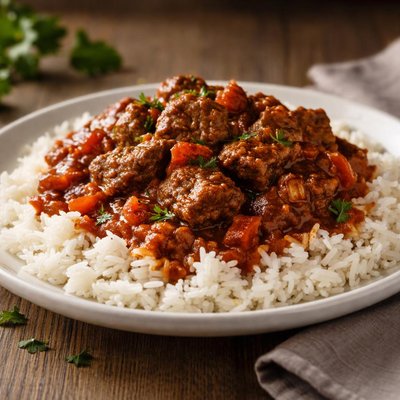 Rice with meat and sauce