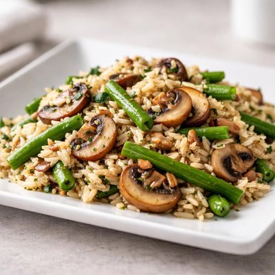 Rice with mushrooms and green beans
