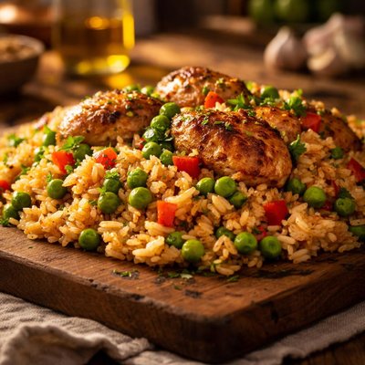 Rice with peas and chicken