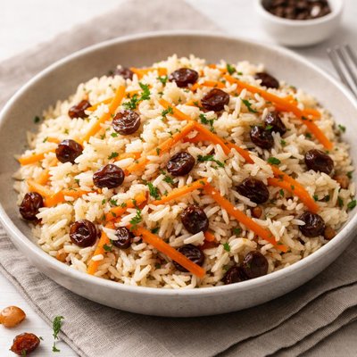 Rice with raisins and carrots