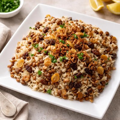 Rice with raisins and lentils