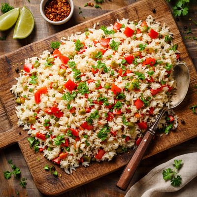 Rice with red and green pepper