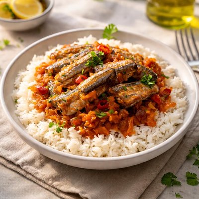 Rice with sardines sauce