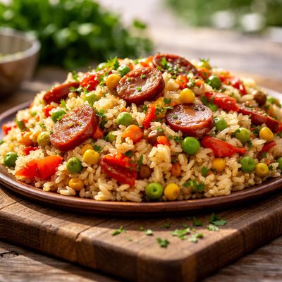 Rice with sausage and vegetables