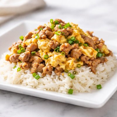 Rice with scrambled eggs and pork
