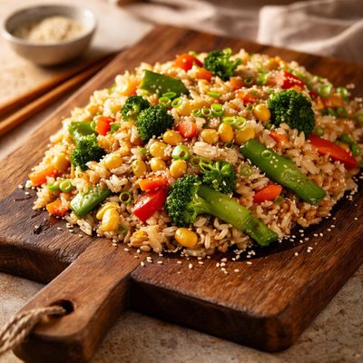 Rice with sesame seeds and vegetables