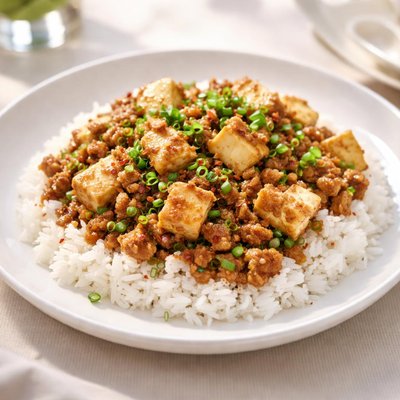 Rice with tofu and minced meat