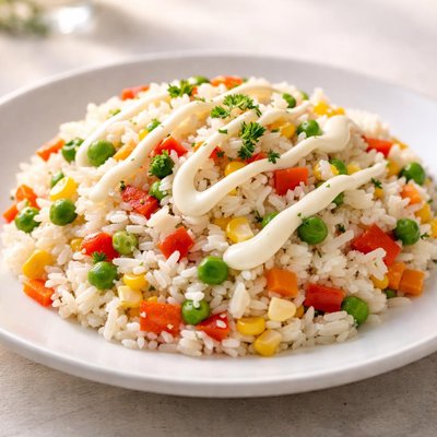 Rice with vegetables and mayonnaise