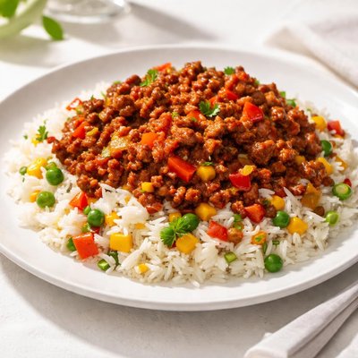 Rice with vegetables and meat sauce