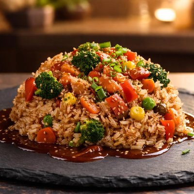 Rice with vegetables and sauce