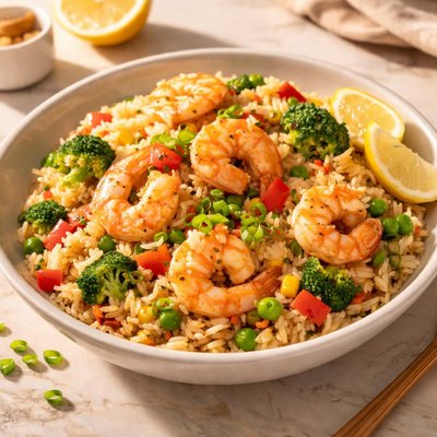 Rice with vegetables and shrimp