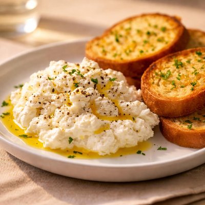 Ricotta cheese with garlic bread