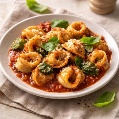 Ricotta spinach tortilini red sauce