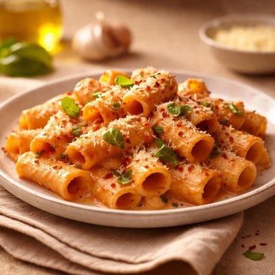 Rigatoni pasta in rose sauce