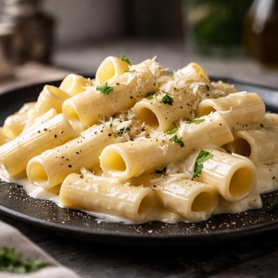 Rigatoni pasta with alfredo sauce