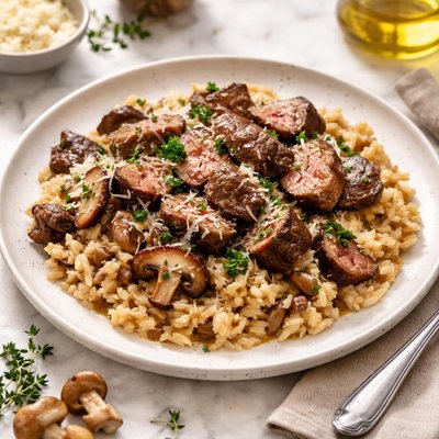 Risotto with porcini mushrooms and beef