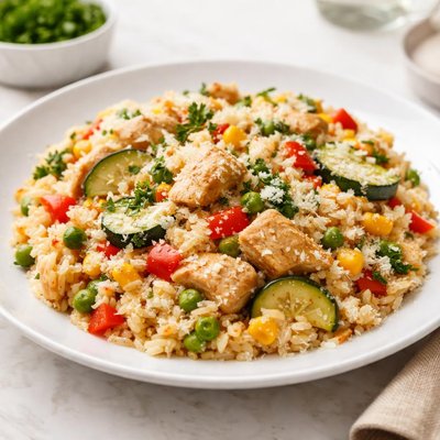 Risotto with vegetables and chicken