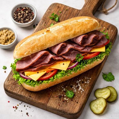 Roast beef and cheese sandwich