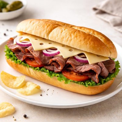 Roast beef and swiss cheese hoagie