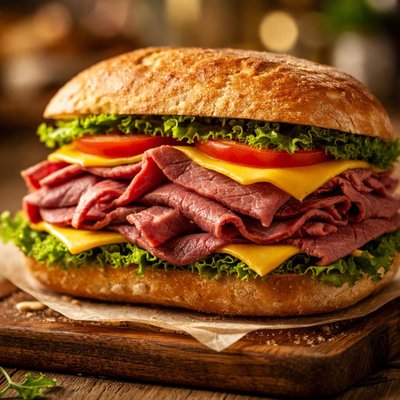 Roast beef sandwich with cheese