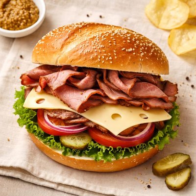 Roast beef sandwich with swiss cheese