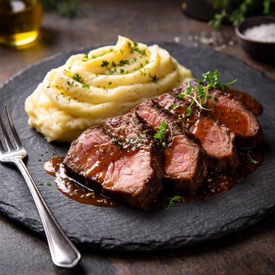 Roast beef with mashed potatoes