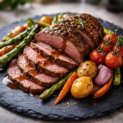 Roast beef with vegetables