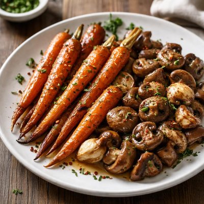 Roast carrots and garlic mushrooms