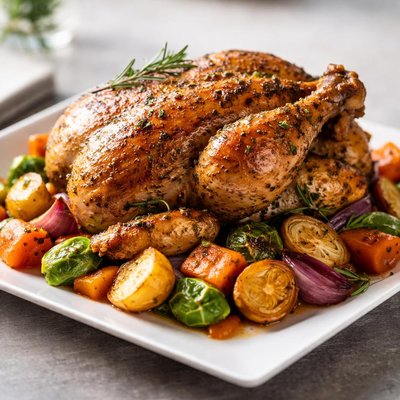 Roast chicken and roast vegetables