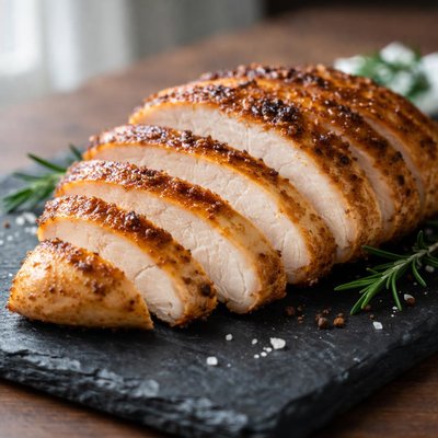 Roast chicken breast slices