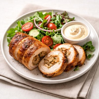 Roast chicken roll with salad and mayo