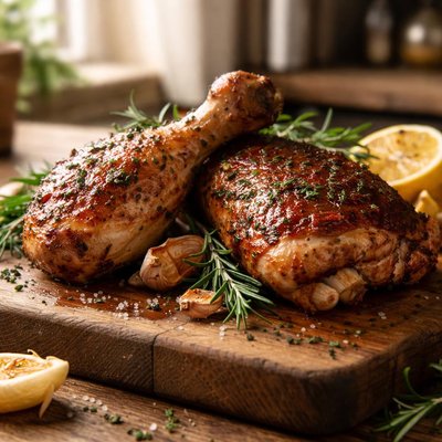 Roast chicken thigh and leg