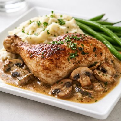 Roast chicken with mushroom gravy