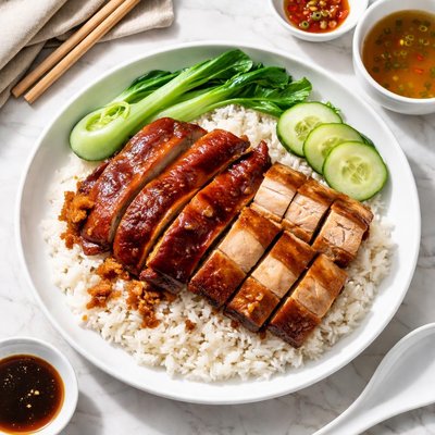 Roast duck and crispy pork rice combo