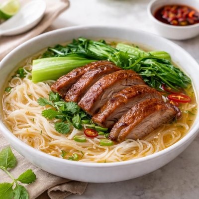 Roast duck rice noodle soup