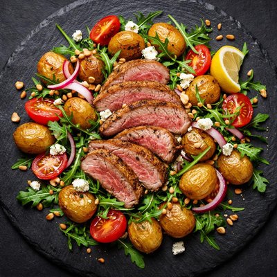 Roast lamb potatoes salad