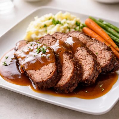 Roast meat with gravy