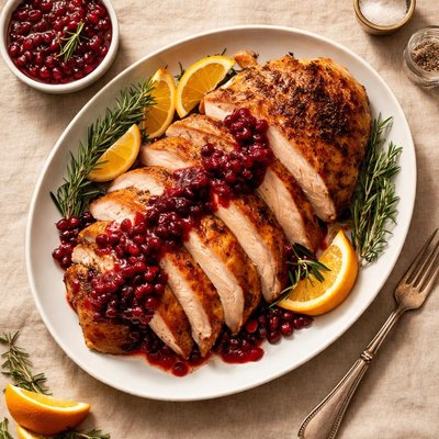 Roast turkey with cranberry sauce